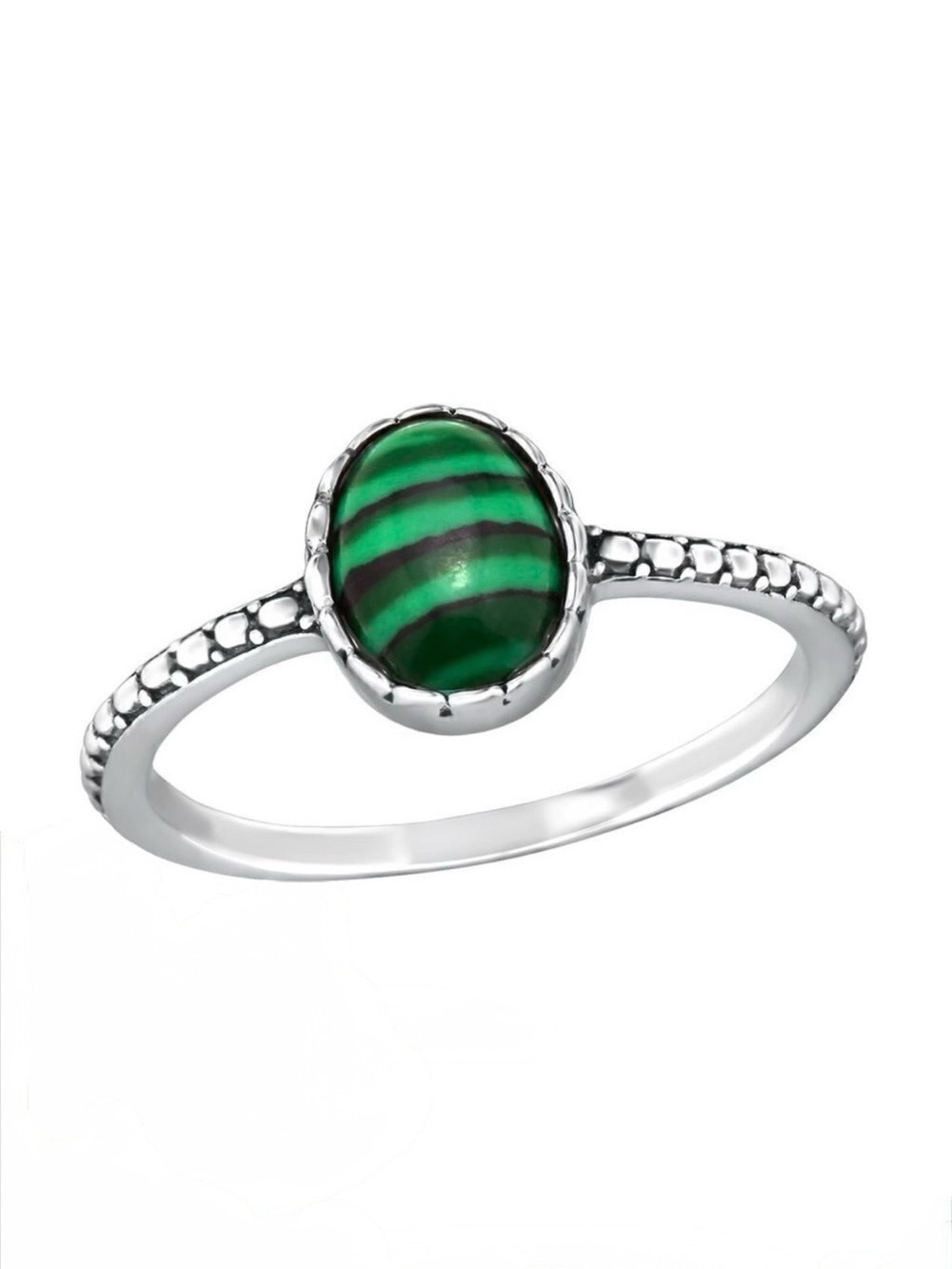 Sterling Silver Semi Precious Gemstone Oval Malachite Ring​